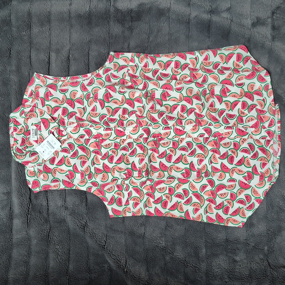 J.Crew Watermelon Printed Cotton Button Down Sleeveless Top Size XS New W Tags